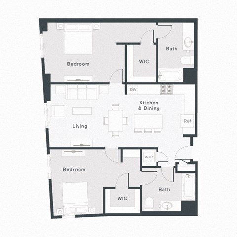 Floor plan for 2 beds, 2 baths, 1328 sqft